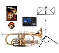Classic Cantabile CR-400L Bb-Corneta Set, Tubo de boquilla: latón dorado | Deslizamientos: níquel plateado, Válvulas: acero inoxidable, Apoyo para pulgar en el primer deslizamiento, 2 llaves de agua