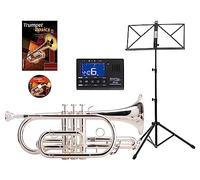 Classic Cantabile CR-400S Bb-Corneta Set (latón plateado, válvulas de acero inoxidable, corredera de afinación de alpaca, en estuche, boquilla, atril, afinador/metrónomo/, método) plateado