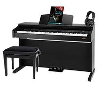 Classic Cantabile DP-210 SM Piano digital 88 teclas con mecanica martillo - Teclado electronico USB to host, 64 polifonía, 3 pedales - Organo musical set con banqueta y auriculares - Negro Mate