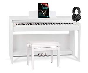 Classic Cantabile DP-230 Piano digital 88 teclas con acción de martillo - Teclado electronico USB/MIDI a host, 128 polifonía, 40 voces - Organo musical - Set con banqueta y auriculares - Blanco mate