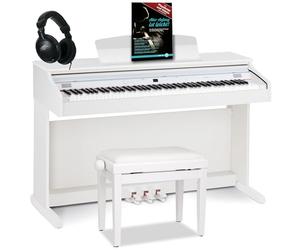 Classic Cantabile DP-50 Piano digital 88 teclas con mecanica martillo - Teclado electronico USB, 32 polifonía y funcion Twin-Piano - Organo musical para ninos - Set con banqueta y auriculares - Blanco