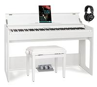 Classic Cantabile DP-S1 WM E-Piano Set: 88 teclas ponderadas con martillo y sensibilidad, 10 sonidos, diseño slimline. Incluye banco, auriculares y escuela. Color blanco mate.