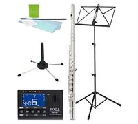 Classic Cantabile FL-200 Set de Flauta Transversal - Completo de Alpaca - Llaves Cerradas - Mecánica E Suave - Sol Adelantado - Incluye Estuche, Metrónomo/Afinador, Atril y Soporte para Flauta