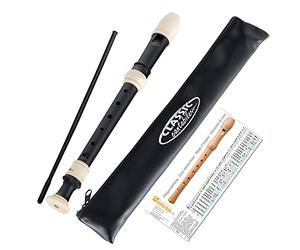 Classic Cantabile Flauta Dulce Soprano - C Soprano - Digitación Barroca - Flauta Dulce de Plástico - Ideal para Principiantes y Avanzados - Funda, Varilla de Limpieza y Tabla de Digitación - Negra
