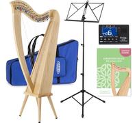 Classic Cantabile H-22LG Set Arpa celta de 22 cuerdas con los pies - Arpa céltica madera de fresno - Mecanismo de medio tono - Con incluye bolsa, atril, afinador y clave