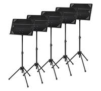 Classic Cantabile OSS-01 Set de 5 atriles orquestales, fáciles de transportar, con bandeja desmontable, tamaño compacto y altura ajustable de 53 a 116 cm, color negro.