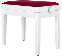 Classic Cantabile Pianobank Mod. A - Terciopelo Rojo, Blanco Lacado, Madera | Terciopelo Rojo, Marco Blanco Lacado Brillante, ajustable en altura de 48 a 58 cm, Madera Maciza, asiento desmontable
