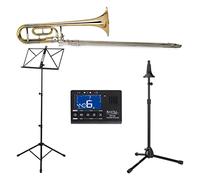 Classic Cantabile QP-42 Set de Trombón Cuarto (afinación: Bb/F, campana de latón dorado, incluye metrónomo, atril y soporte para trombón)