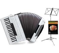 Classic Cantabile Secondo V Acordeón 96 Bajos Blanco Nácar - 37 Teclas De Agudos (G-g''), 3 Voces, 5 Registros - Ligero Y Resistente - Set Para Principiantes In unda Con Correas, Método Y Atril