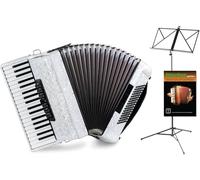 Classic Cantabile Secondo V Acordeón 96 Bajos blanco perloid Set - 37 teclas de registro, 3 voces, 5 registros - ligero y robusto - Set para principiantes in unda con correas, escuela y atril