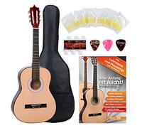 Classic Cantabile Set de Inicio Guitarra Clásica 3/4 - Set Completo para Principiantes con Accesorios - Serie Junior - Escala 3/4 / 59 cm - Acabado: Natural - Incluye Funda, Púas, Afinador y Escuela