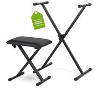 Classic Cantabile Set de Teclado Soporte de Teclado en X Ajustable en 5 Alturas - Banco para Teclado Acolchado Ajustable en 3 Alturas - Soporte Plegable Estable y banqueta cómoda - Negro
