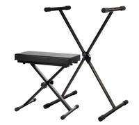 Classic Cantabile Soporte para Teclado y Banco para Teclado Eco Deluxe Set - Soporte para Teclado Ajustable en 5 Alturas - Banco Cómodo para E-Piano, Teclado y Stagepiano - Negro