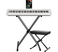 Classic Cantabile SP-316: piano 88 teclas contrapesadas (mecanismo martillo), audio BT y MIDI, polifonía 128 voces. Incluye soporte, banqueta y método. Ideal para clases, ensayos y actuaciones. Blanc