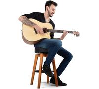 Classic Cantabile Taburete de Pub para guitarristas, Asiento Redondo Giratorio de Cuero sintético, reposapiés, Altura 63 cm, Cuatro Patas de Madera, Color Natural.