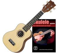 Classic Cantabile Ukulele Sopran Natural Set inkl. Escuela de Ukulele - Mensura: 34 cm - 15 trastes - Mecánicas suaves - Cuerdas de nylon - Tamaño compacto - Set con escuela de ukulele