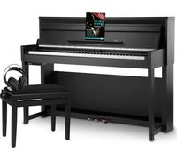 Classic Cantabile UP-1Plus SM Piano Digital Vertical Deluxe Set - 88 teclas de madera ponderadas con teclado Graded Hammer - incluye banco de piano, auriculares y escuela de piano - Negro mate