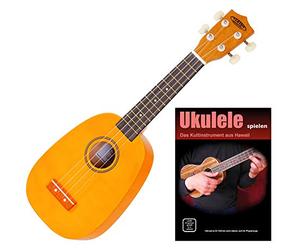 Classic Cantabile US-100P NAT Sopran Ukulele Pineapple Set: soprano ukulele with pineapple design, 13 frets, nylon strings, plus ukulele school with playalongs and online training videos.