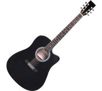 Classic Cantabile WS-10BK-CE Guitarra Western con pickup (Acústica y amplificada, Dreadnought, Cutaway, EQ de 3 bandas + Presence, Afinador con pantalla LCD, XLR y jack) negro brillo