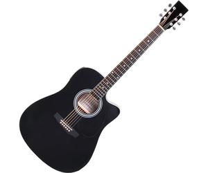 Classic Cantabile WS-10BK-CE Guitarra Western con pickup (Acústica y amplificada, Dreadnought, Cutaway, EQ de 3 bandas + Presence, Afinador con pantalla LCD, XLR y jack) negro brillo