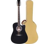 Classic Cantabile WS-10BK-CE Guitarra Western Set con estuche rígido - Estilo Dreadnought con cutaway - Tapa, fondo, aros: tilo - Pickup - EQ de 3 bandas - Afinador - Incluye estuche de tweed - Negro