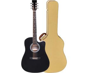 Classic Cantabile WS-10BK-CE Guitarra Western Set con estuche rígido - Estilo Dreadnought con cutaway - Tapa, fondo, aros: tilo - Pickup - EQ de 3 bandas - Afinador - Incluye estuche de tweed - Negro