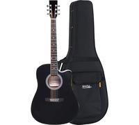 Classic Cantabile WS-10BK-CE Guitarra Western Set con funda blanda - Estilo Dreadnought con cutaway - Tapa, fondo, aros: tilo - Pastilla - EQ de 3 bandas - Afinador - incluye estuche ligero - Negro