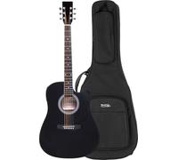 Classic Cantabile WS-10BK-CE Set de Guitarra Western con Funda, 6 cuerdas | Estilo Dreadnought con cutaway, 20 trastes, Cejuelas: alpaca, Tapa, fondo, aros: tilo laminado, Diapasón, puente: arce, 5 cm