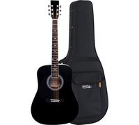 Classic Cantabile WS-10BK-LH Guitarra Western - Modelo Para Zurdos - Dreadnought - Cuerpo: Tilo - Diapasón: Arce, Mástil: Abedul - Acabado: Brillo Alto - Set Ahorro Incluye Funda Ligera - Negro