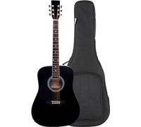 Classic Cantabile WS-10BK-LH Guitarra Western - Modelo Para Zurdos - Dreadnought - Cuerpo: Tilo - Diapasón: Arce, Mástil: Abedul - Acabado: Brillo Alto - Set Ahorro Incluye Funda - Negro
