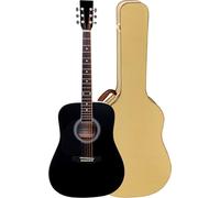 Classic Cantabile WS-10BK-LH Guitarra Western - Modelo Para Zurdos - Dreadnought - Cuerpo: Tilo - Diapasón: Arce, Mástil: Abedul - Acabado: Brillo Alto - Set Ahorro Incluye Estuche Ligero - Negro