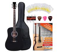 Classic Cantabile WS-10BK Westerngitarra Starter-Set (estilo dreadnought, 6 cuerdas, 20 trastes, incl. set de accesorios, funda para guitarra, cuaderno de partituras, cuerdas, púas) negro
