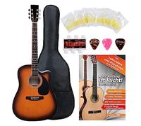 Classic Cantabile WS-10SB-CE Guitarra Western Dreadnought Cutaway, 6 cuerdas, 20 trastes, con pastilla, accesorios, funda, libro de partituras, cuerdas y púas, acabado sunburst.