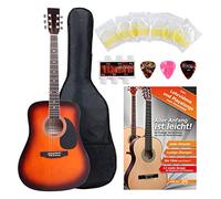 Classic Cantabile WS-10SB Westerngitarra Starter-Set (estilo dreadnought, 6 cuerdas, 20 trastes, incl. set de accesorios, funda para guitarra, cuaderno de partituras, cuerdas, púas) sunburst