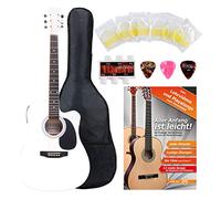 Classic Cantabile WS-10WH-CE Guitarra Western Dreadnought Cutaway 6 cuerdas, 20 trastes, con pastilla. Incluye accesorios, funda, libro de partituras, cuerdas y púas. Color blanco.
