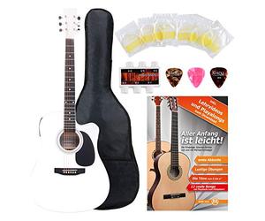 Classic Cantabile WS-10WH-CE Guitarra Western Dreadnought Cutaway 6 cuerdas, 20 trastes, con pastilla. Incluye accesorios, funda, libro de partituras, cuerdas y púas. Color blanco.