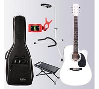Classic Cantabile WS-10WH-CE Set de guitarra western - Estilo Dreadnought con pastilla - Cuerpo: tilo laminado - incluye funda, soporte para guitarra, banqueta y afinador - blanco