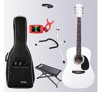 Classic Cantabile WS-10WH Set de guitarra western - Estilo dreadnought - Cuerpo: tilo laminado - incluye funda, soporte para guitarra, banqueta y afinador - blanco