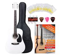 Classic Cantabile WS-10WH Westernguitarra Starter-Set (estilo dreadnought, 6 cuerdas, 20 trastes, incl. set de accesorios, funda para guitarra, cuaderno de partituras, cuerdas, púas) blanco