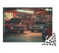 Classic Car Garage Colourful Car Garage Interior 1000 Pieces Jigsaw Puzzles for Adults Fun Activity for Rainy Days 38x26cm/1000pcs