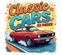 Classic Cars Colouring Book: 52 Vintage Colouring Pages - Unique Illustrations for Kids, Toddlers, and Adults - Perfect for Relaxation and Stress Relief