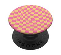 Classic Checkered Checker Checkerboard Wavy Pink Yellow PopSockets PopGrip Adhesivo