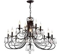 Classic Crystal Chandeliers Black Ceiling E14,Chain Length 50cm Adjustable Height Candle Pendant Light, LED Chandelier
