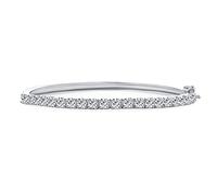 Classic Fashion Bridal Pave AAA Cubic Zirconia Princess Cut CZ Eternity Tennis Stackable Bangle Bracelet for Women, Prom, Wedding Silver Plated 7-7.5 Inch