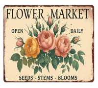 Classic Flower Market Metal Sign Wall Art 12x8 Inch