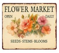Classic Flower Market Tin Sign Wall Art 12x8 Inch