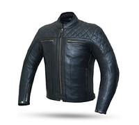 CLASSIC MAN | Chaqueta Moto Hombre de Piel con Chaleco Polar Desmontable + Protectores Removibles| Homologada (EN 17092), Negro, L