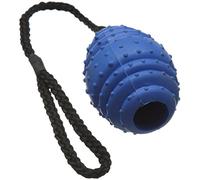 CLASSIC Pet Products Bola Ovalada de Goma sobre una Cuerda, Grande, 100 mm, Azul/Negro