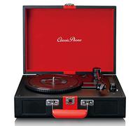 Classic Phono by Lenco TT-110 - Plato Giratorio - 33, 45 y 78 RPM - Bluetooth - transmisión por Correa - 2 Altavoces - Entrada Auxiliar, Salida RCA, 3,5 mm - Negro/Rojo