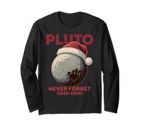 Classic Pluto Never Forget Retro Santa Hat Christmas Science Manga Larga